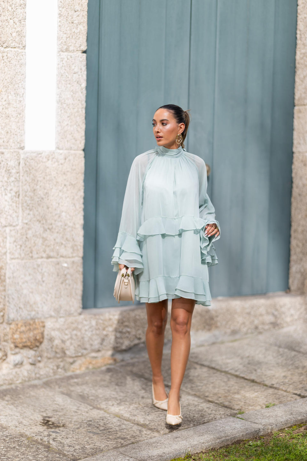 Vestido Firenze c/Folhos - VERDE MENTA