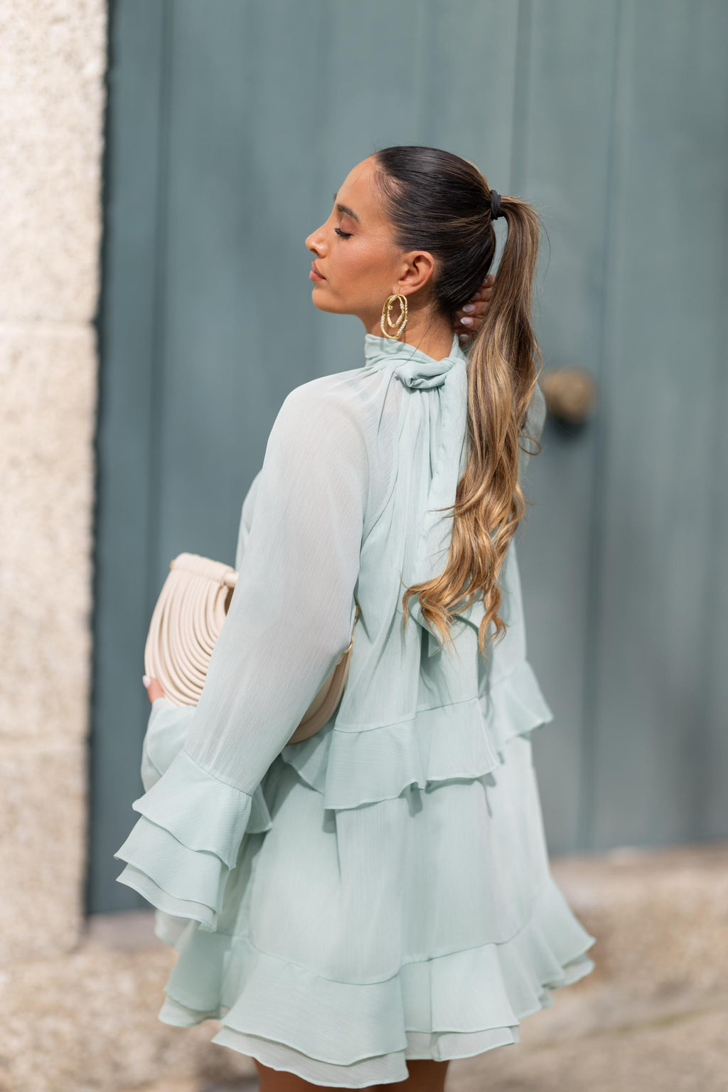 Vestido Firenze c/Folhos - VERDE MENTA