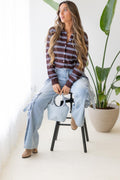 Cardigan Feminino em Malha Castanho com Riscas