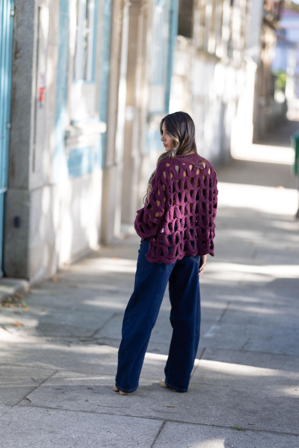 Camisola Oversized em Tricot Aberto - PRETO