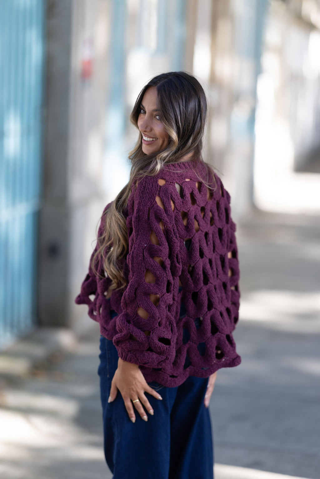 Camisola Oversized em Tricot Aberto - PRETO