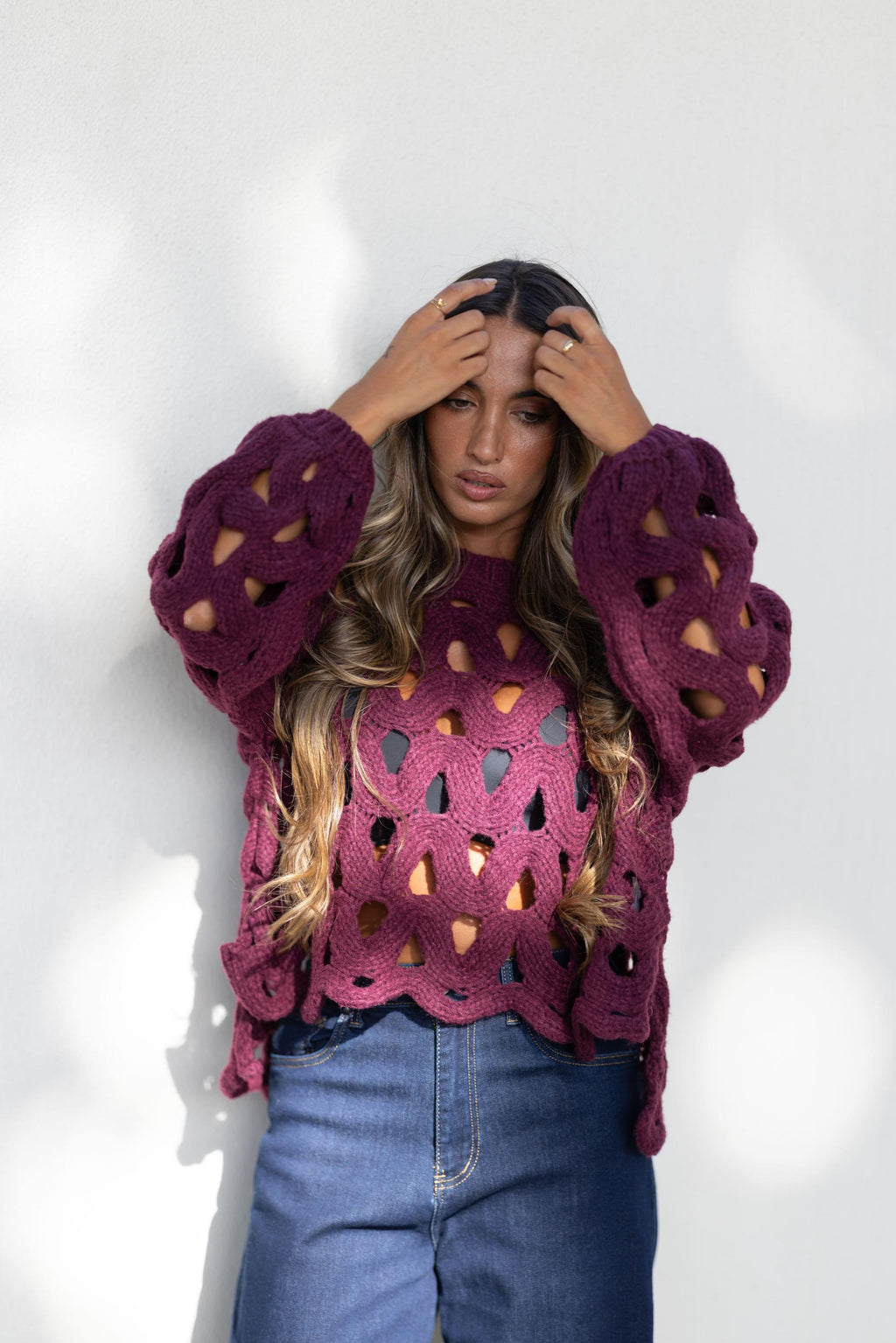 Camisola Oversized em Tricot Aberto - PRETO