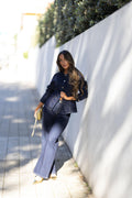 Conjunto Denim Premium – Casaco Estruturado & Calça Flare