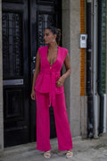 CONJUNTO CALÇA E COLETE ROSA