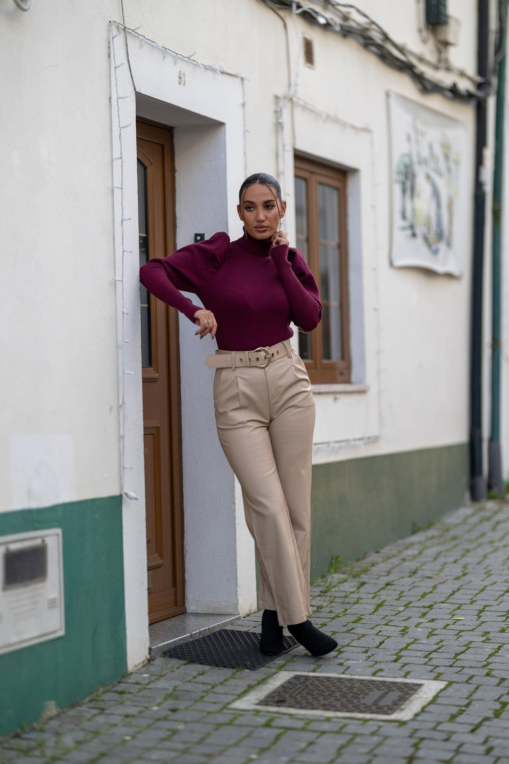 CALÇA PELE WIDE LEG BEGE