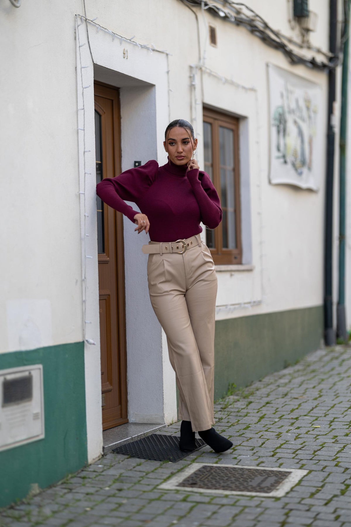 CALÇA PELE WIDE LEG BEGE