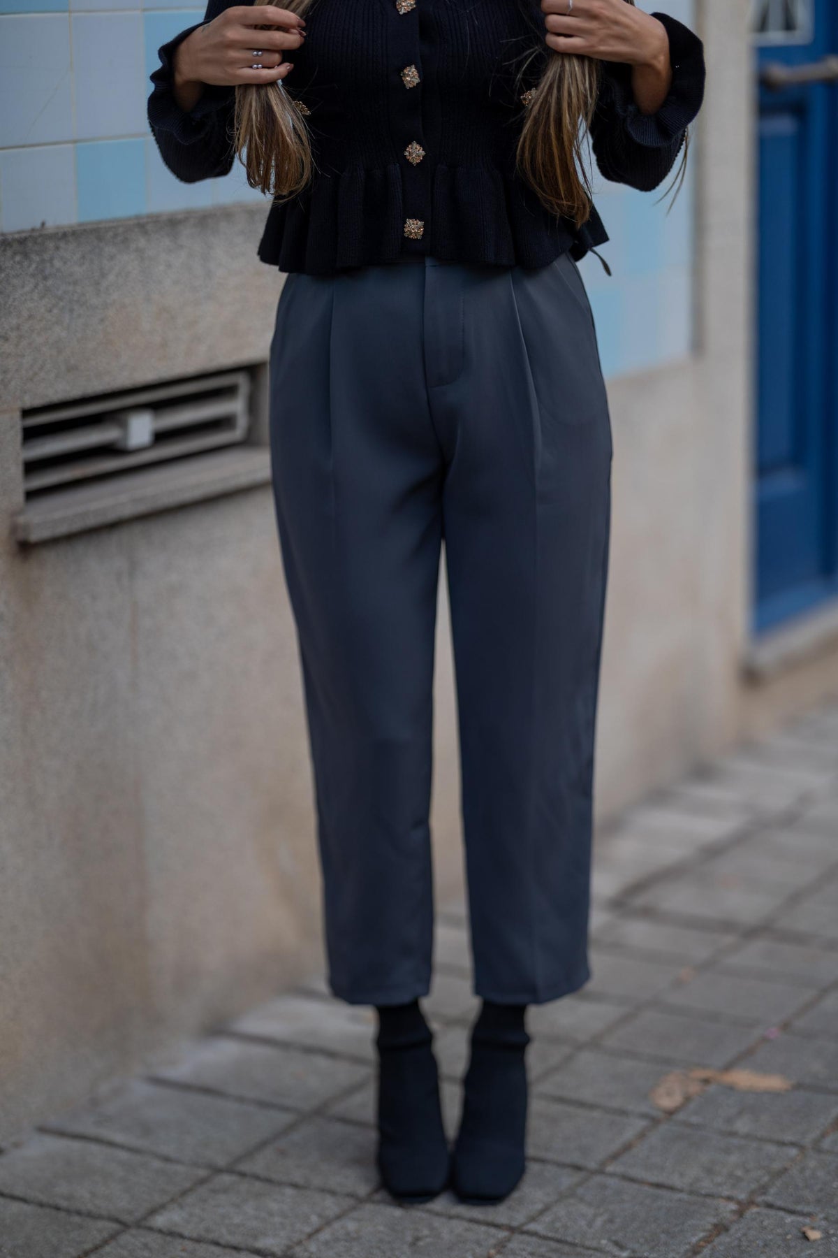 Calça Cintura Subida - CINZA