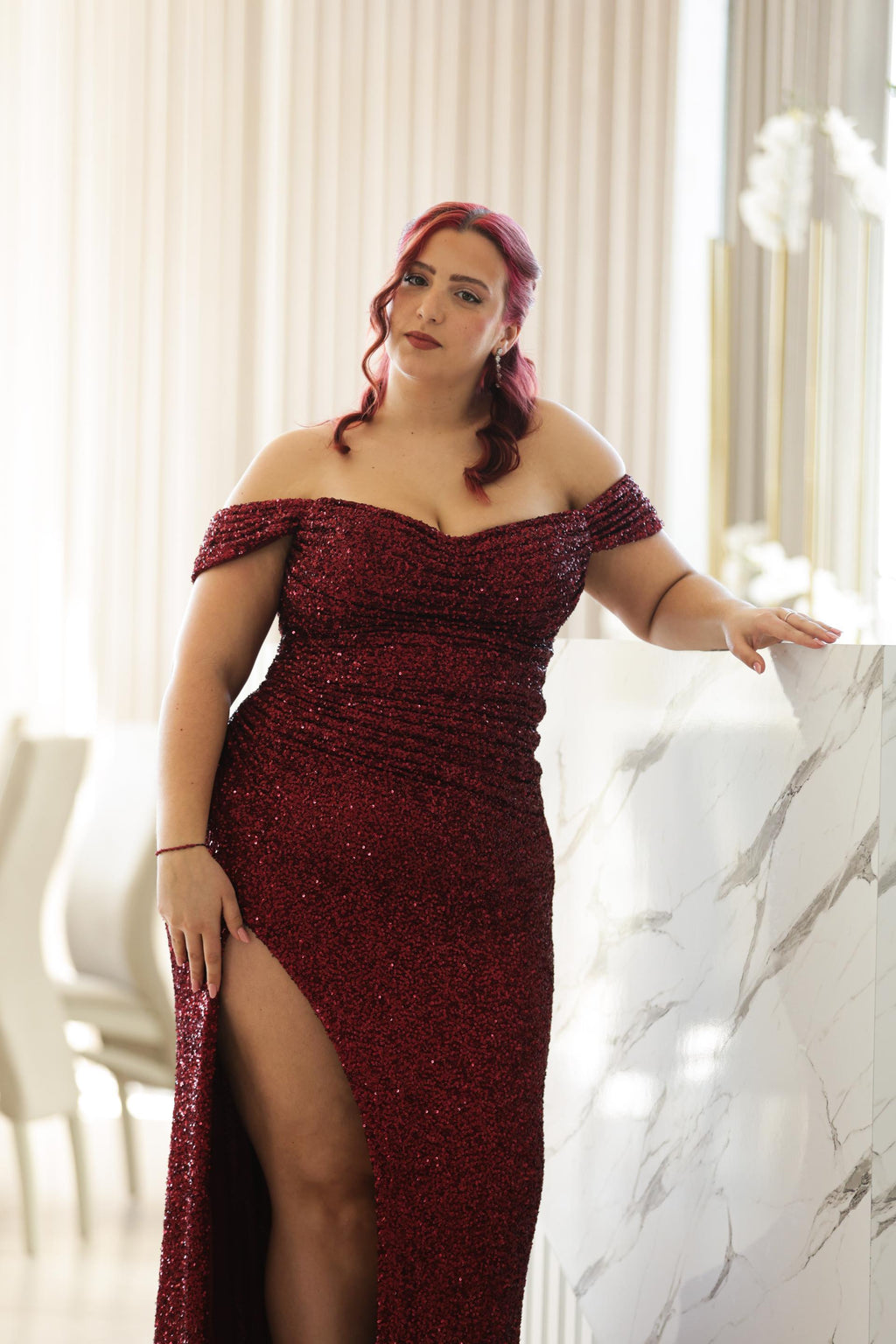 Vestido Veneza Bordeaux Brilho