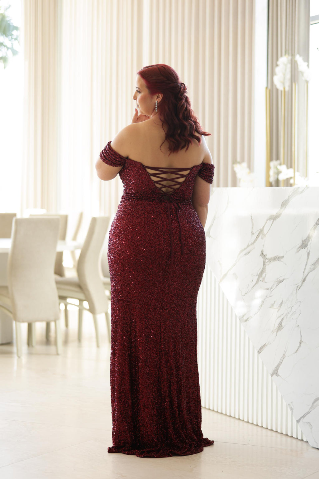 Vestido Veneza Bordeaux Brilho