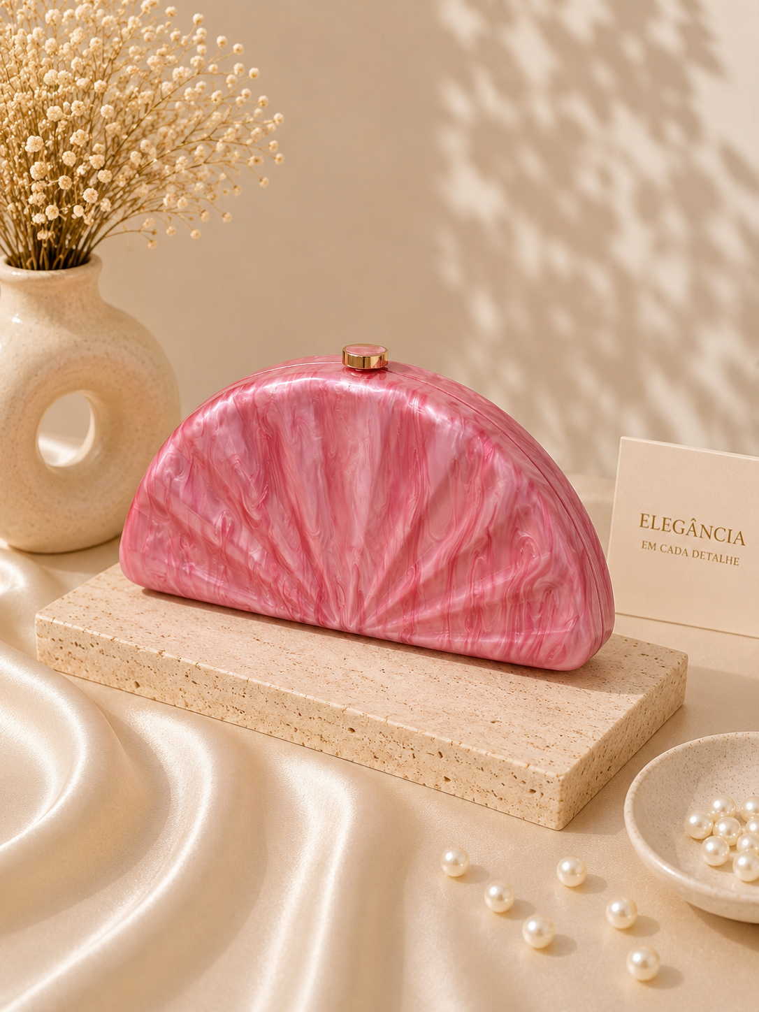 Clutch Concha Acrílico - Rosa Pérola