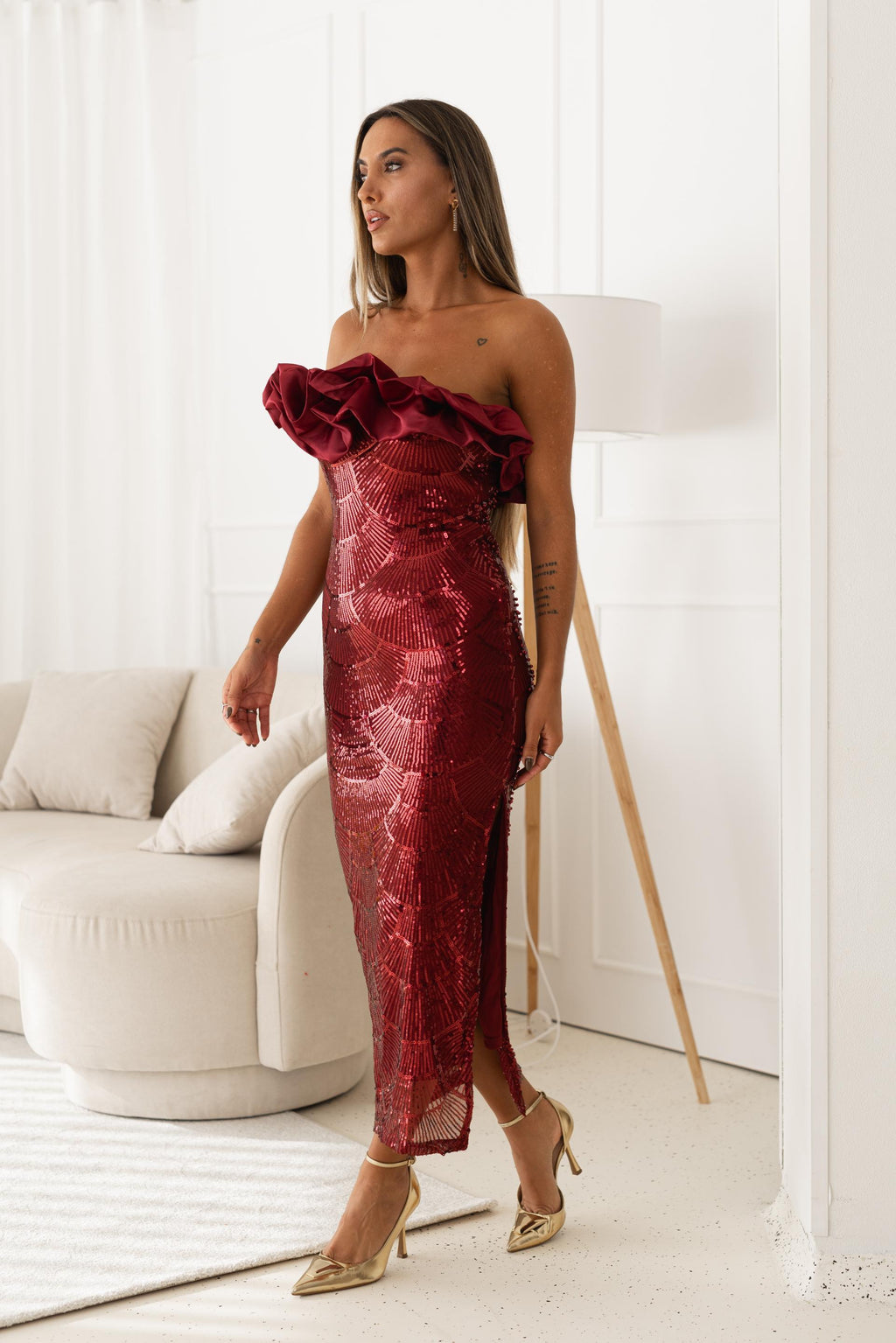 VESTIDO GOLDEN MUSE - Bordô