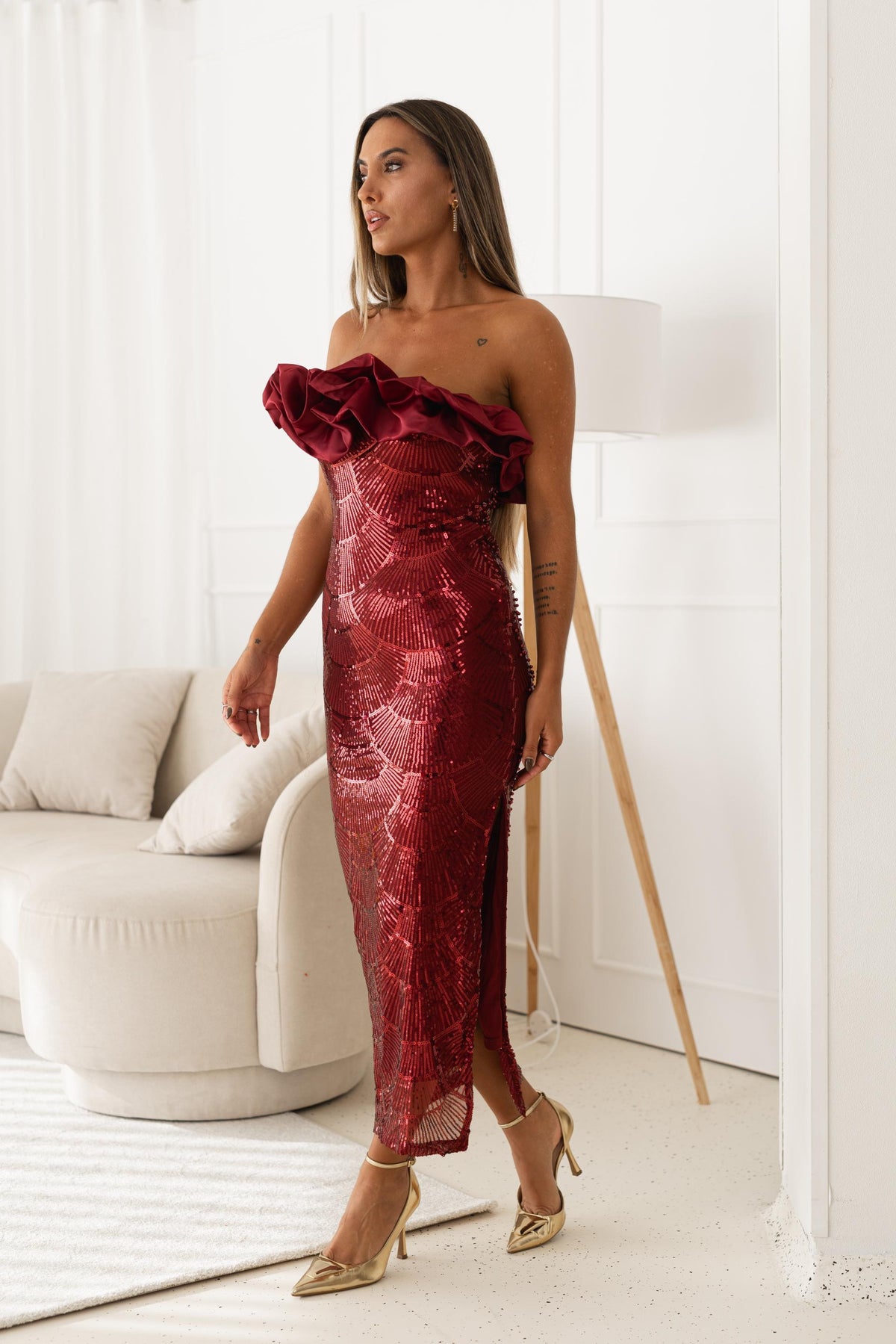 VESTIDO GOLDEN MUSE - Bordô